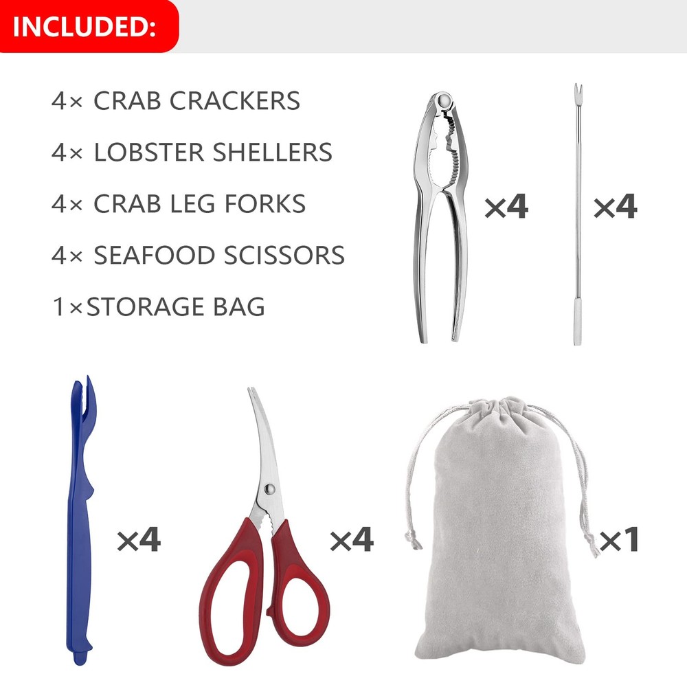 Seafood Tools Set includes 4 Crab Crackers 4 Seafood Fork 4 Lobster Crackers ...