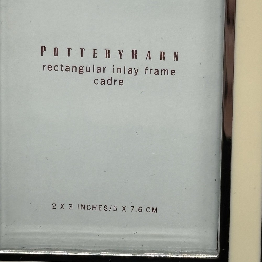 Pottery Barn Rectangular Inlay Mini Frame Silver Plated Red Ribbon 2x3