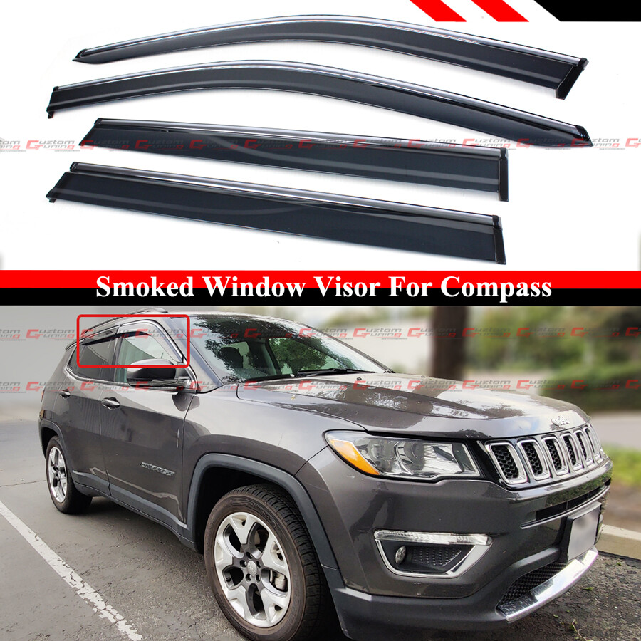 FOR 2017-2024 JEEP COMPASS PREMIUM CHROME TRIM WINDOW VISOR RAIN GURAD DEFLECTOR