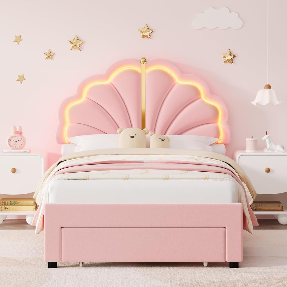 Twin Princess Bed Frame with Storage Drawers Pink