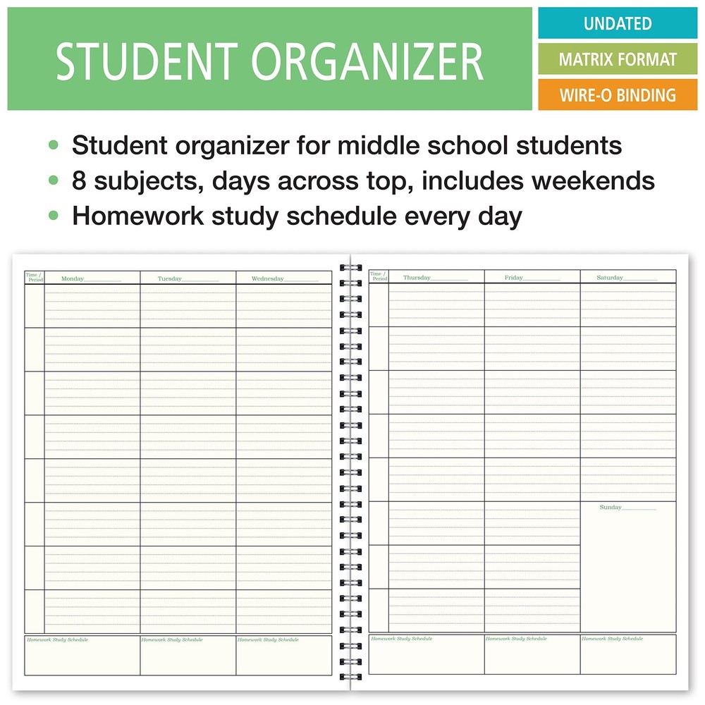 SO-8 Undated Student Organizer Planner for Middle School Homework Tracker