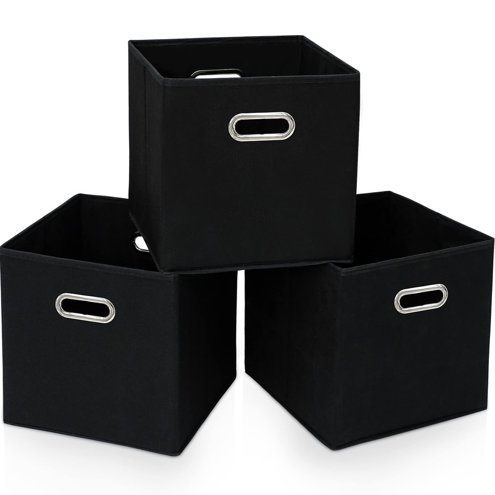 13 Inch Cube Organizer Bins ,Black Fabric Storage ,Foldable Basket with Dual