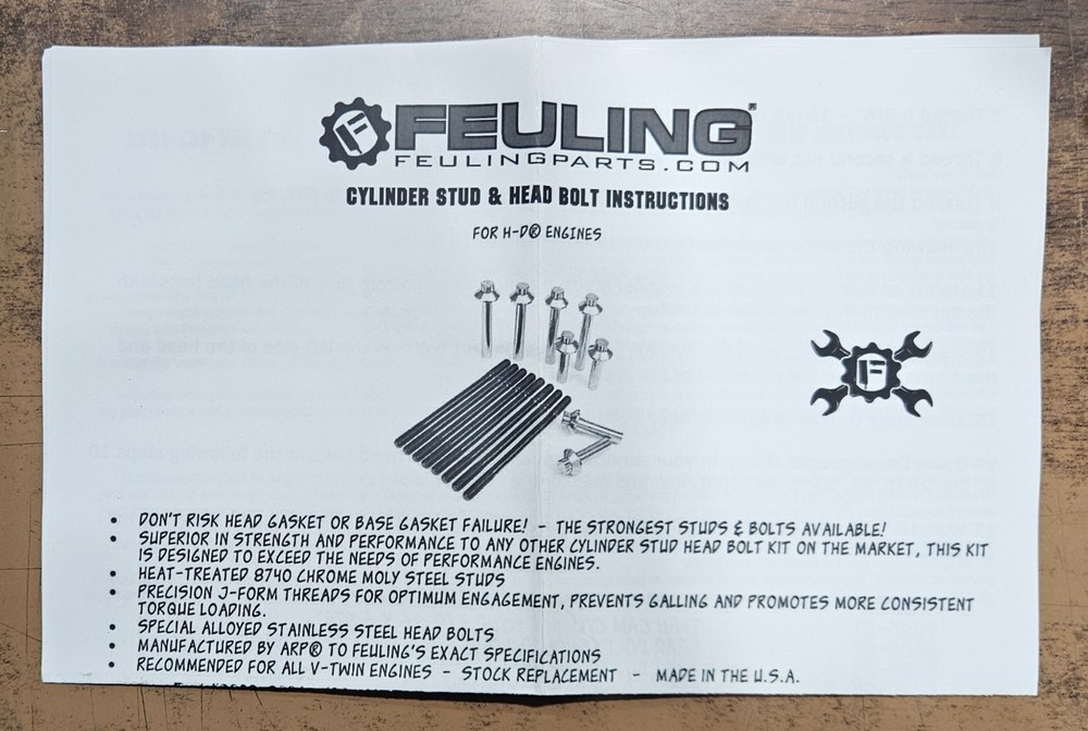 FEULING 3000 - 1999-17 TWIN CAM - ARP CYLINDER STUD & HEAD BOLT KIT