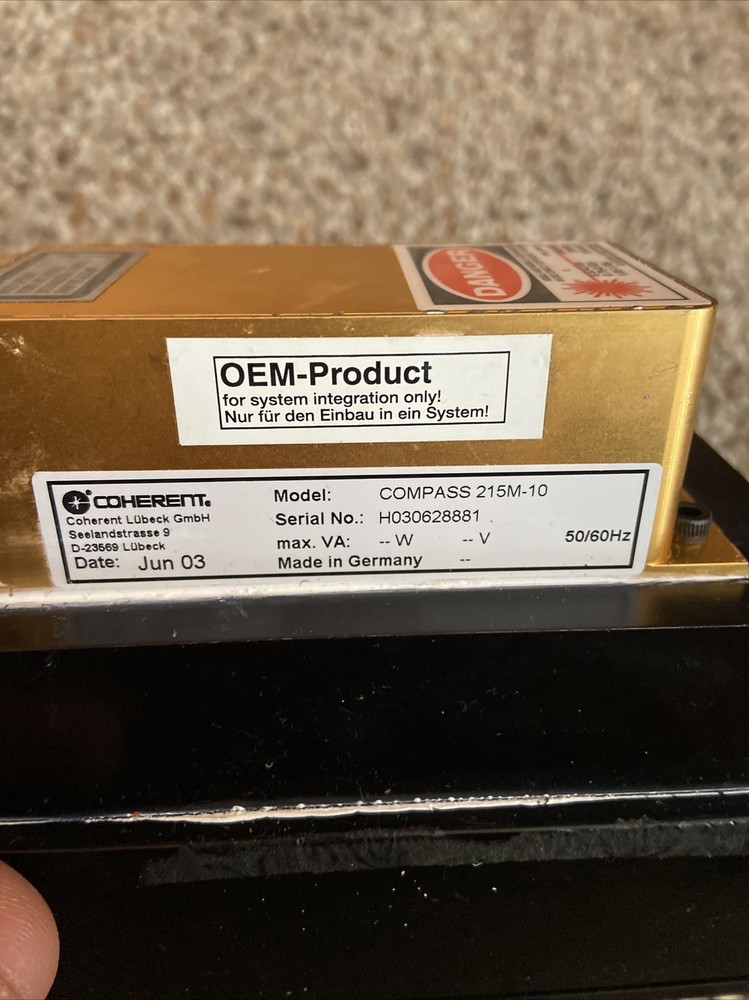 Coherent Compass 215M-10 Laser Head & Heatsink EXCELLENT WORKING!