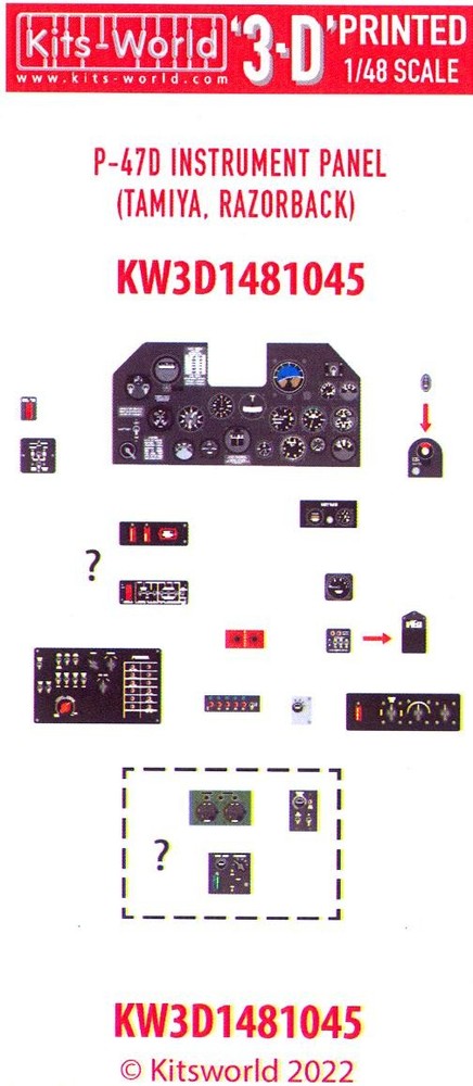 Kits World Decals 1/48 3D COCKPIT INSTRUMENT PANEL P-47 THUNDERBOLT RAZORBACK
