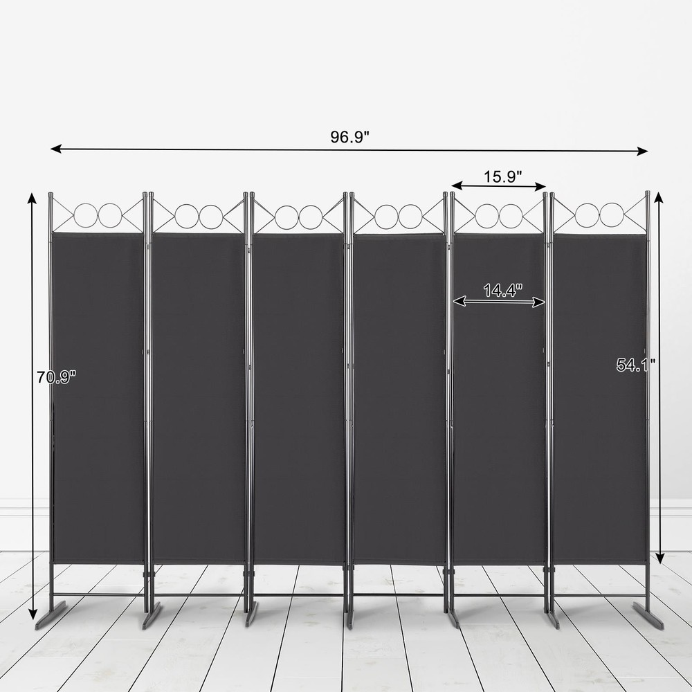 6 Panel Room Divider 6FT Screen Folding Privacy Divider Freestand Black