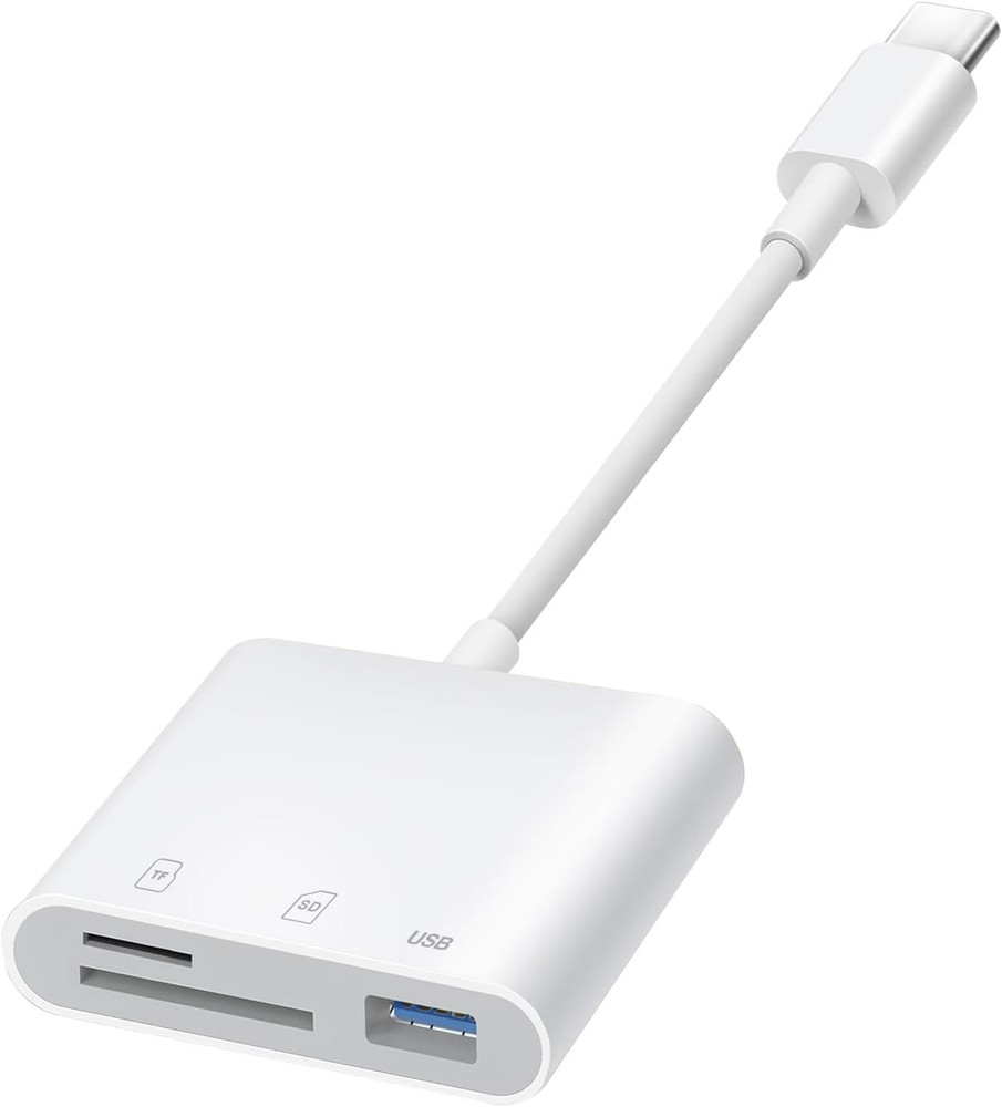 USB C SD Card Reader for iPhone 15-17, C to Micro Memory White