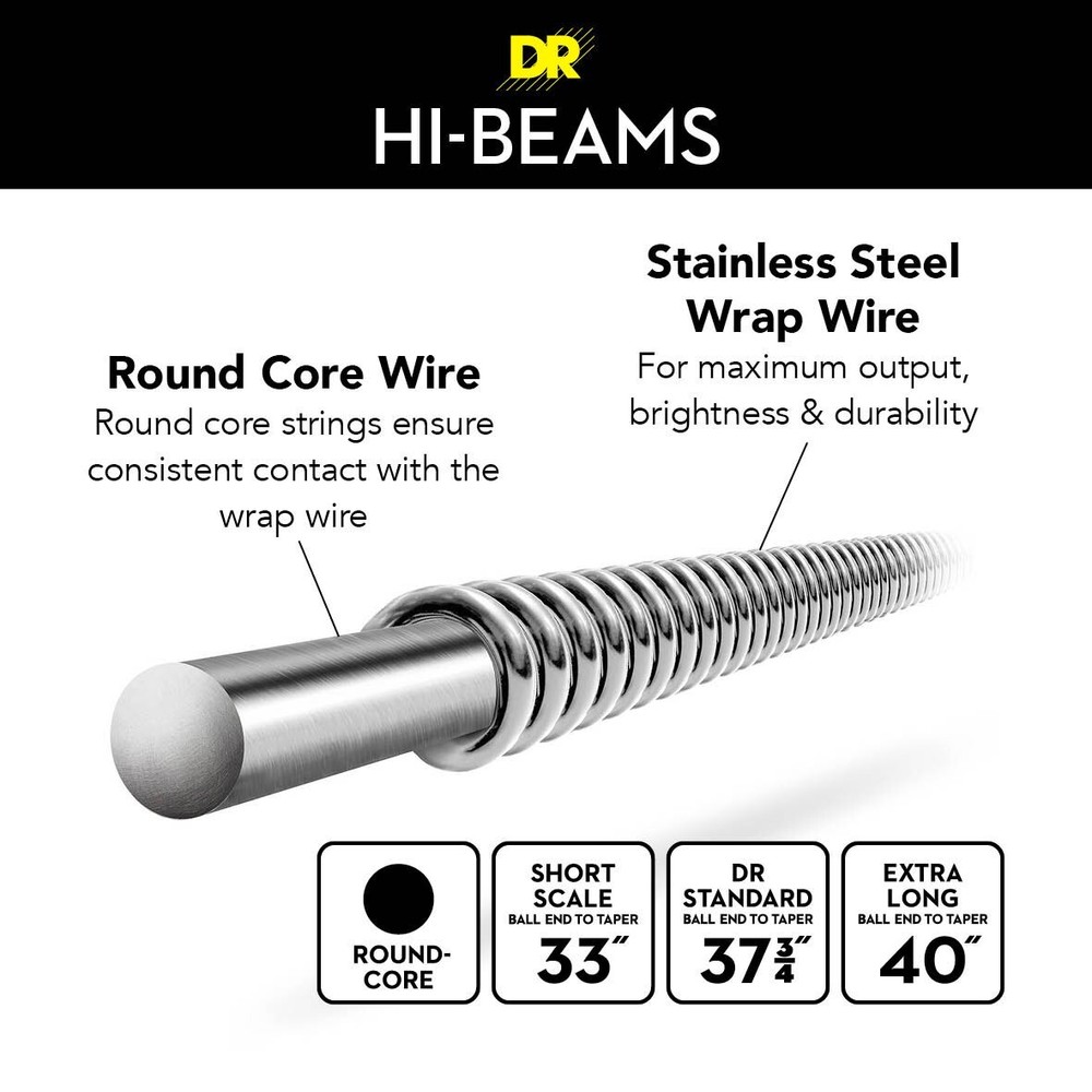 DR Strings Hi-Beam Steel Long Scale 5-String Bass Strings Medium 45-125