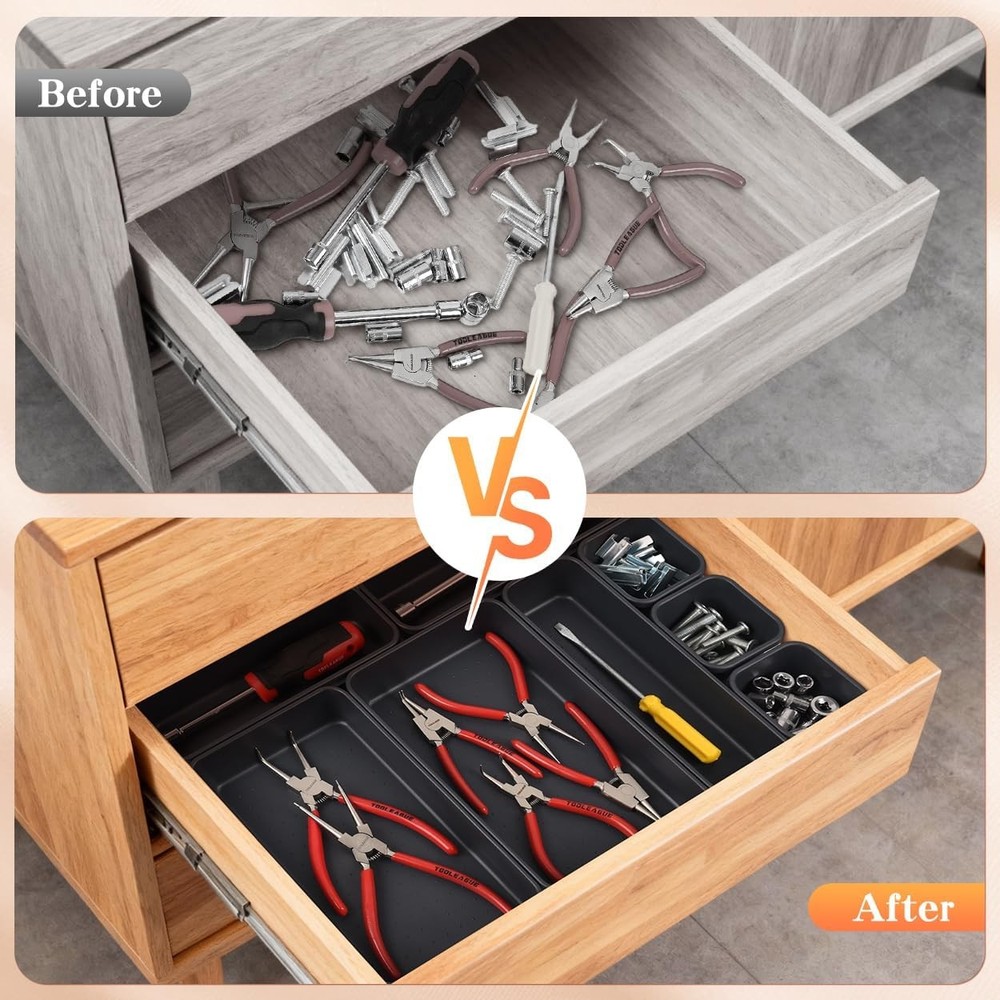 8PCS Plastic Interlocking Drawer Organizer 3 Sizes Versatile Desk Drawer