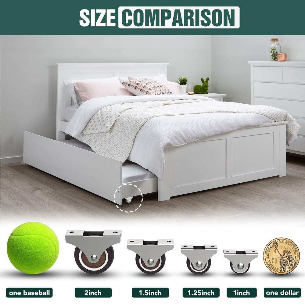 2 Inch Rubber Caster Wheels, Low Profile Casters, Mini Fixed and Quiet Rollin...