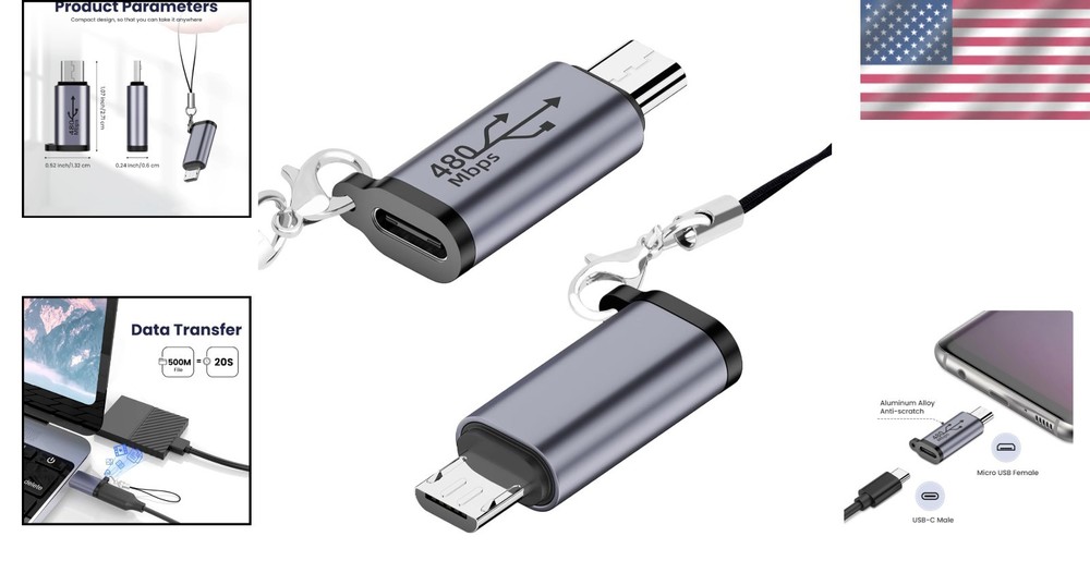 USB C to Micro USB Adapter 2 Pack Type C Female to Micro USB Male for Data Sync