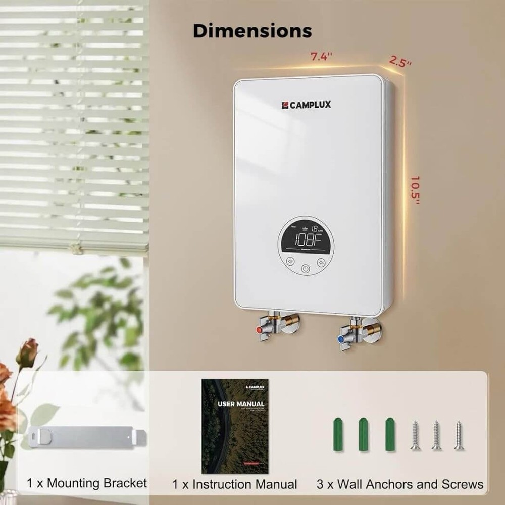 Camplux 4.5Kw Electric Tankless Water Heater Instant Hot Water, Led Display TE05