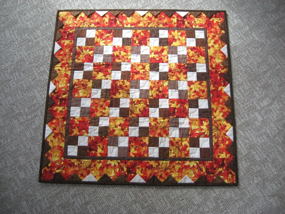 Handmade Quilted Table Topper Scrappy Fall Leaves