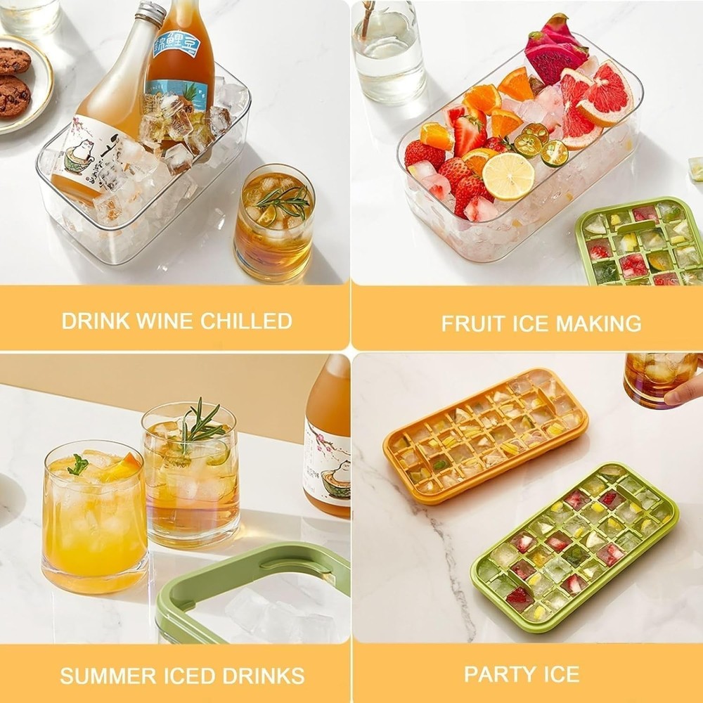 2-Layer Ice Cube Tray with Lid & Bin – BPA-Free Square Ice Cube Molds