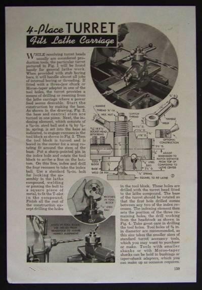 4 Way Tool Post Turret HowTo build PLANS compound rest