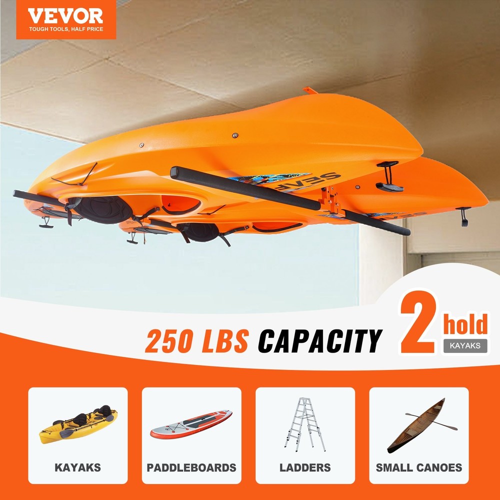 Kayak Ceiling Storage Rack, Ceiling Storage Rack for 2 Kayak Canoe SUP, Adjustab