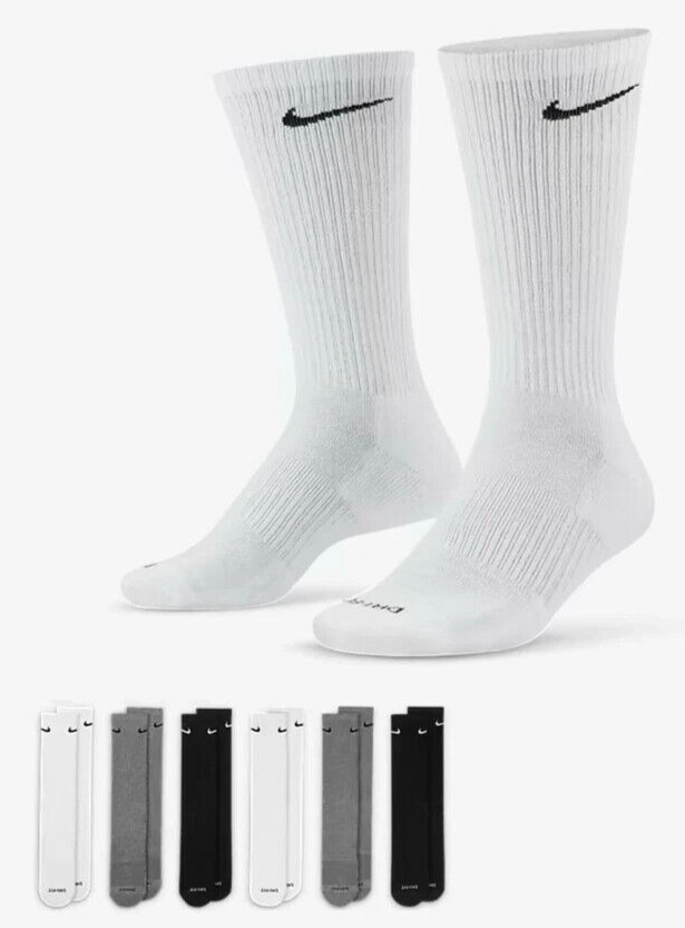 Nike Men's Everyday Plus Cushioned Crew Socks 6 Pack Multi Color Medium 6-8