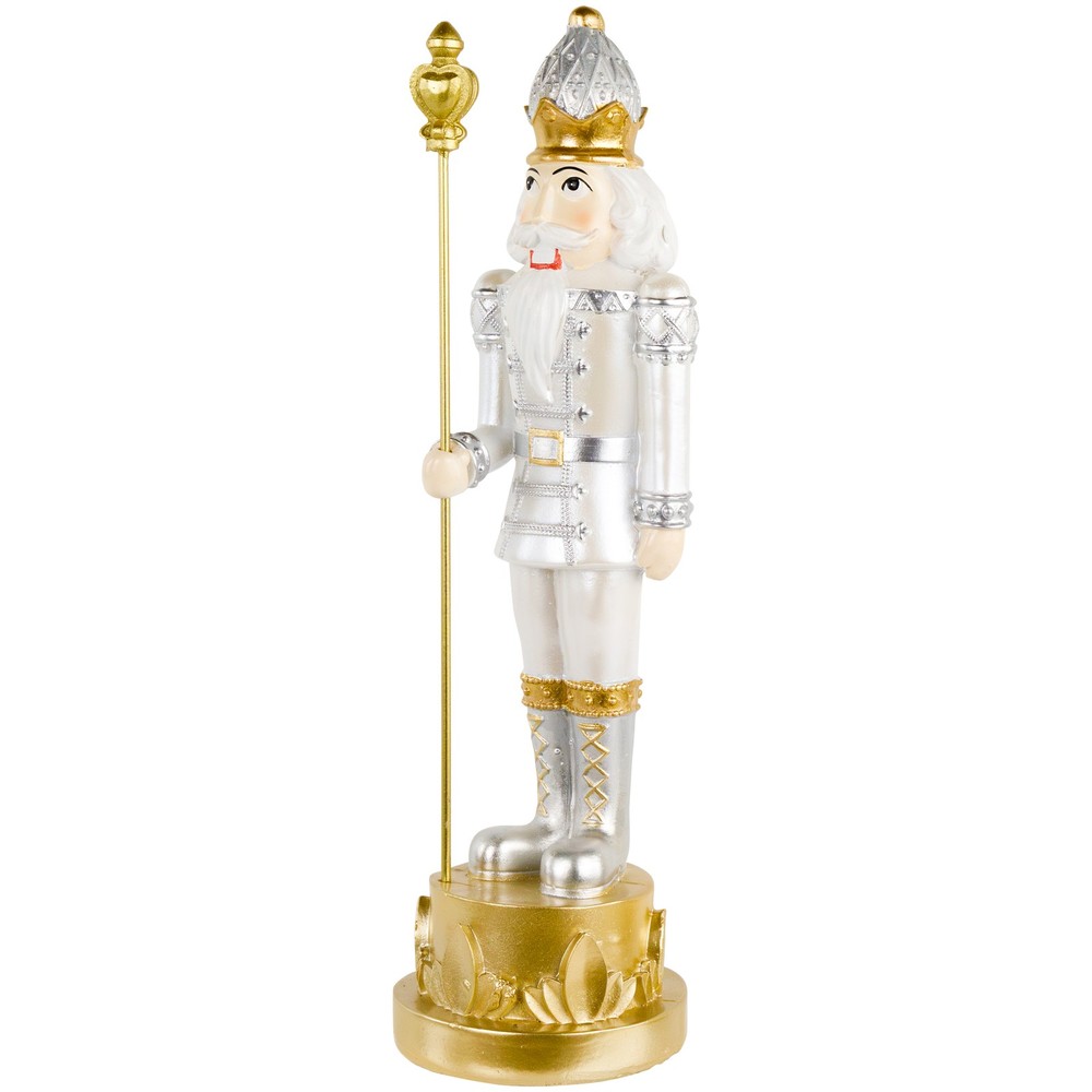 Northlight 13.5" Silver Metallic Christmas Nutcracker with Staff
