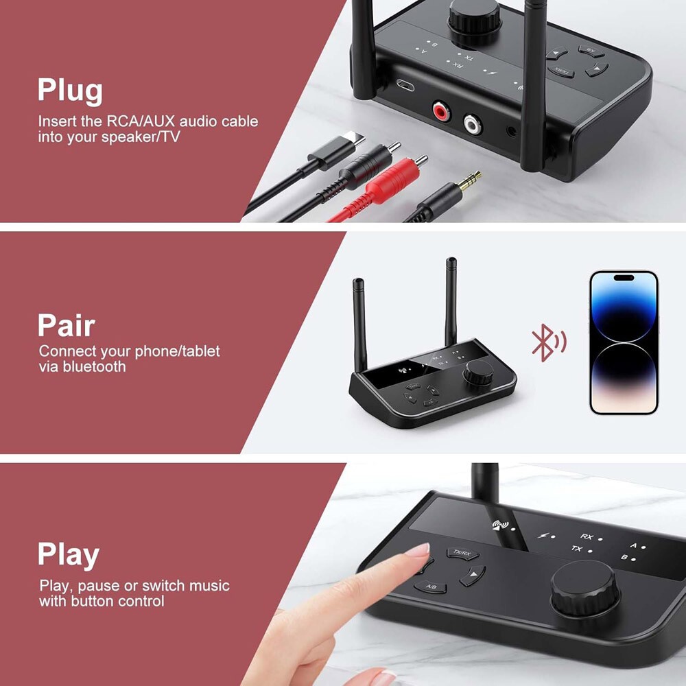 Bluetooth 5.3 Transmitter Receiver Long Range For TV Home Stereo Audio Adapter