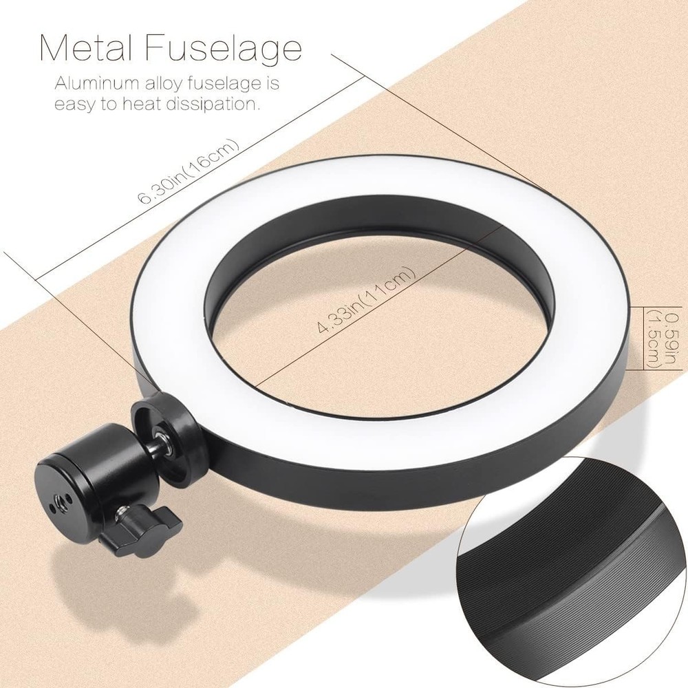 GEMWON 6" LED Ring Light with 3 Color & & 10 Dimmable Brightness