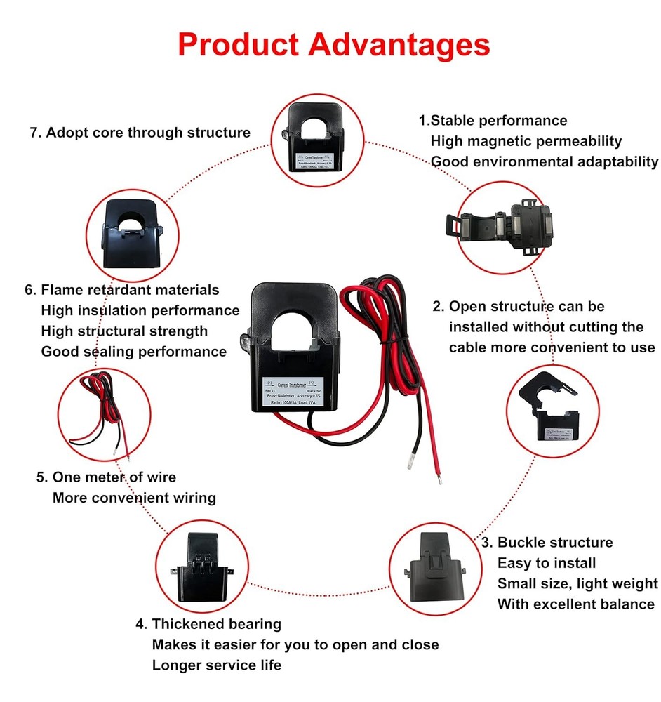 AC Current Sensor Transformer, Core Current Transformer Coil Sensor for 200A ...