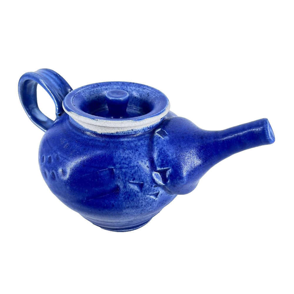 Studio Art Pottery Stoneware Teapot Cobalt Blue Glaze Signed