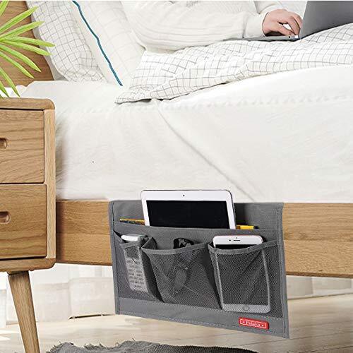 Bedside Caddy,Bedside Organizer Caddy Under Mattress,Holds 4 Pockets-grey