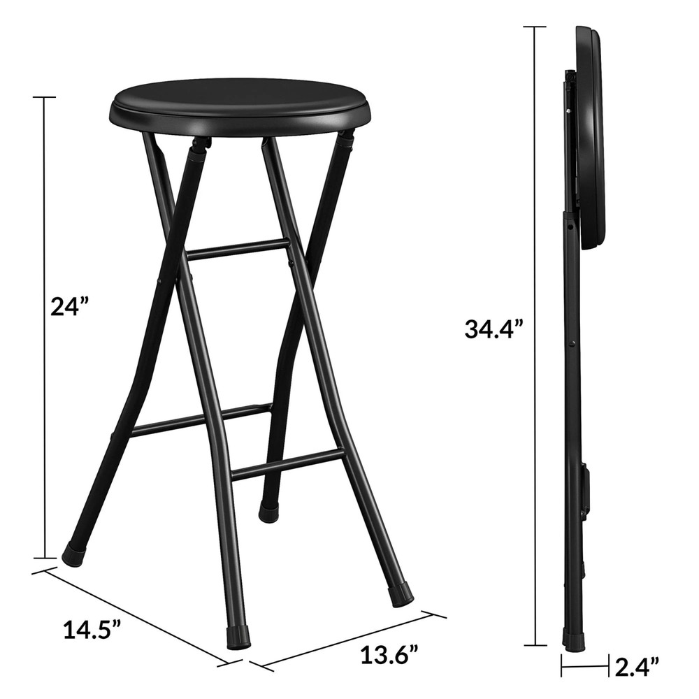 2 Pack Folding Metal Stool, Black, Multi-purpose Seating, Durable and Sturdy