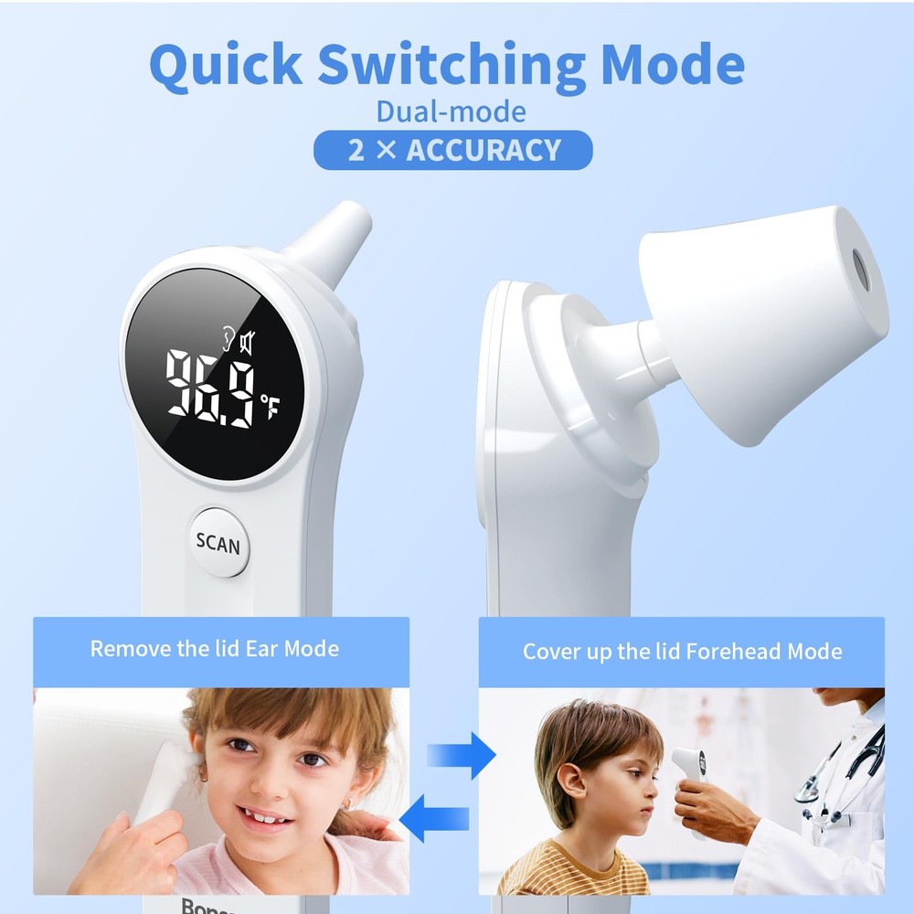 Infrared Ear and Forehead Thermometer, Accurate Digital Temperature Reader