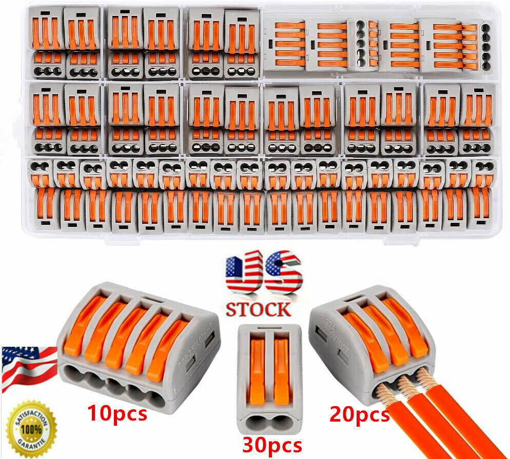 60Pcs Reusable 221 Electrical Connectors Wire Block Clamp Terminals Cable