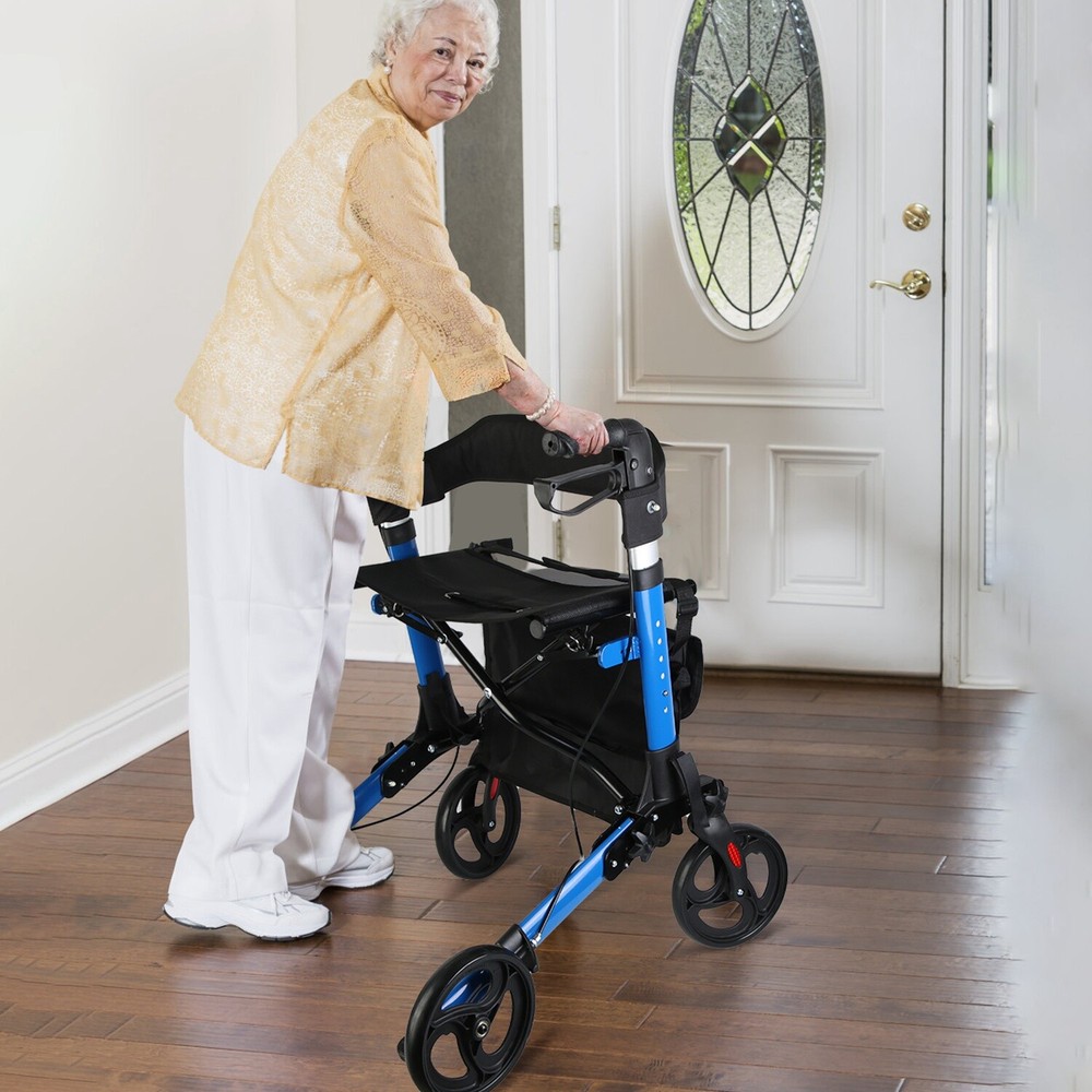 New Mobility Rollator Walker Foldable Aluminum Adjustable Rolling Wheels Walker