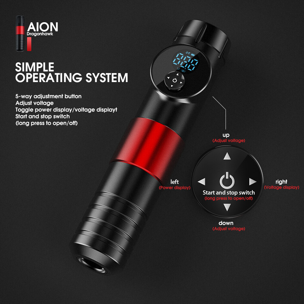 Aion Wireless Rotary Tattoo Pen LED Display Permanent Makeup Machine Battery Kit
