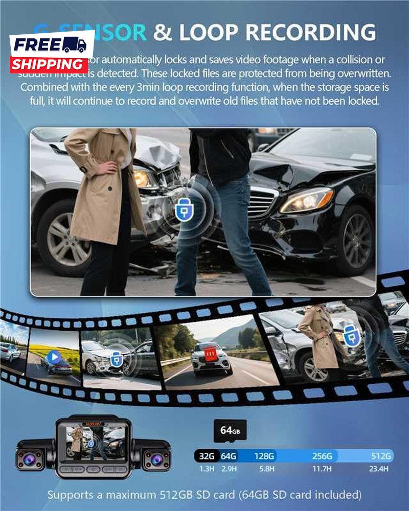 Dash Cam 4 Channel Front and Rear Inside 360° Car Camera 4K UHD, Dash Camera