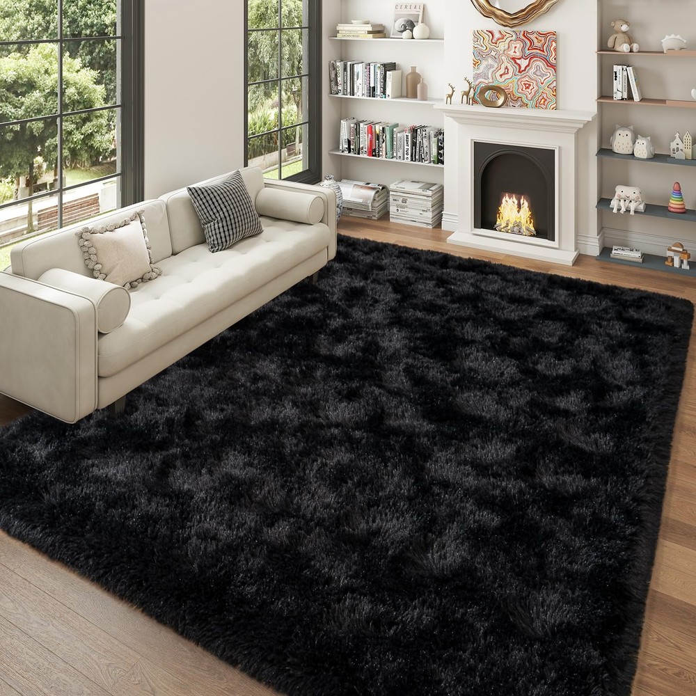 Dssimo Black Rug for Bedroom, Super Fluffy 4x6 4' x 6' (Rectangular),