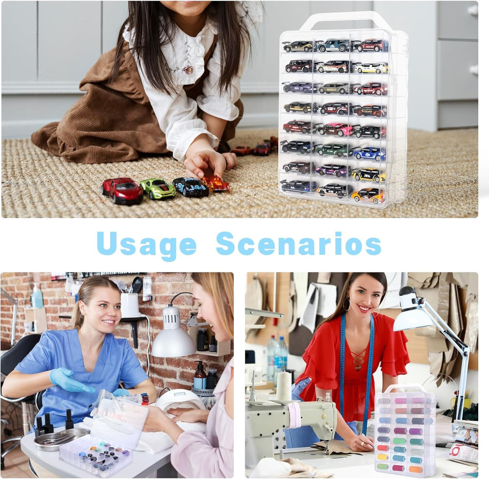 46 Grids Sewing Organizer, Double Sided Thread Box Storage, Portable Clear Plast