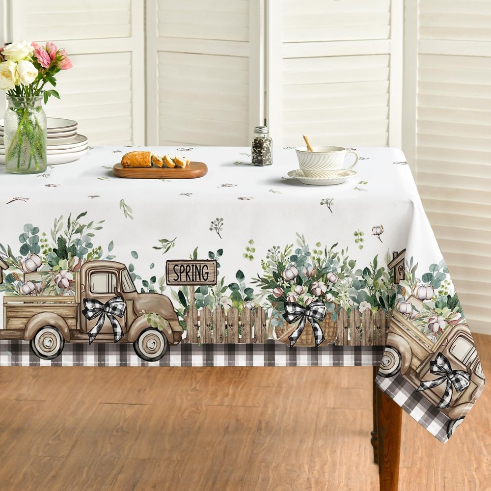 Horaldaily Spring Tablecloth 52×70 Inch Rectangular, Eucalyptus Fence Cotton Tru