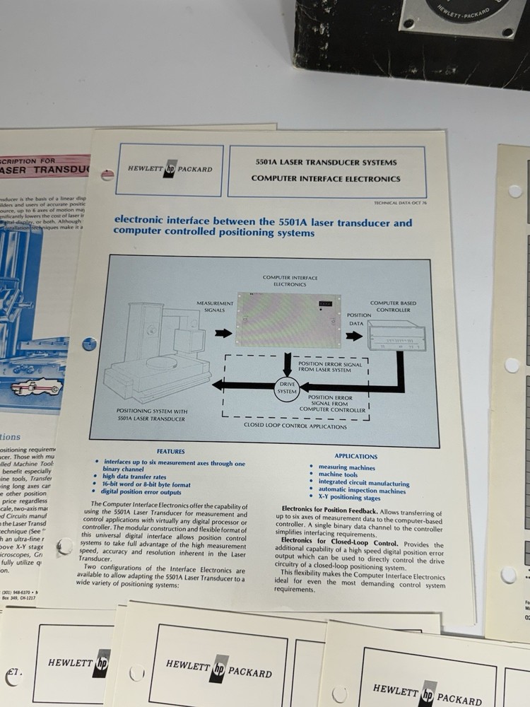 HP 5501A Laser Transducer System Products Presentation Folder Data Sheets