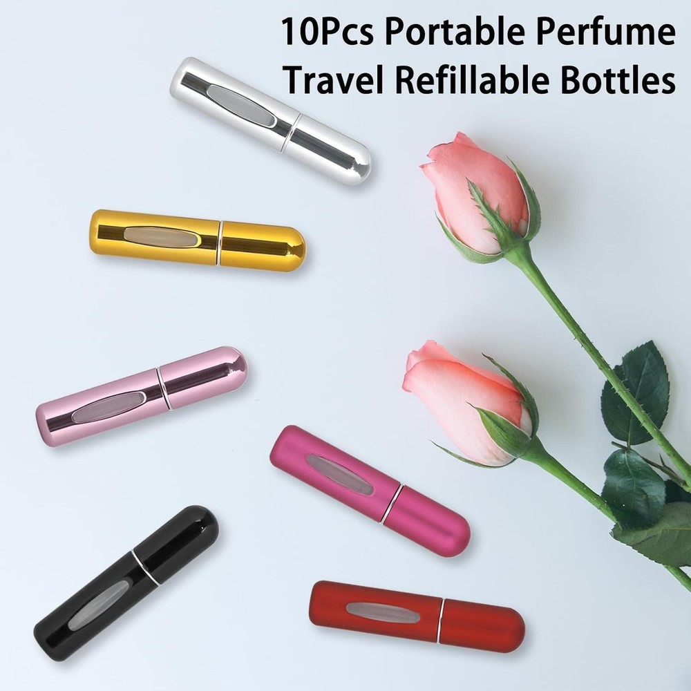 10PCS Travel Perfume Atomizer Bottles, 5ml Refillable Mini Spray Set ,Multicolor