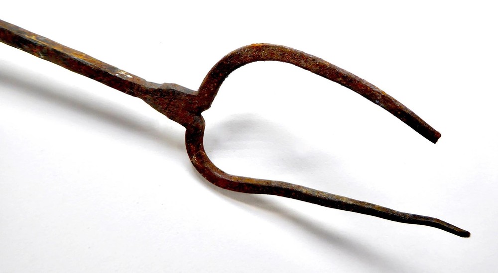 Wrought Iron Fire Pit Fork Tool 30" Hand Forged Primitive Rusty Rustic Relic