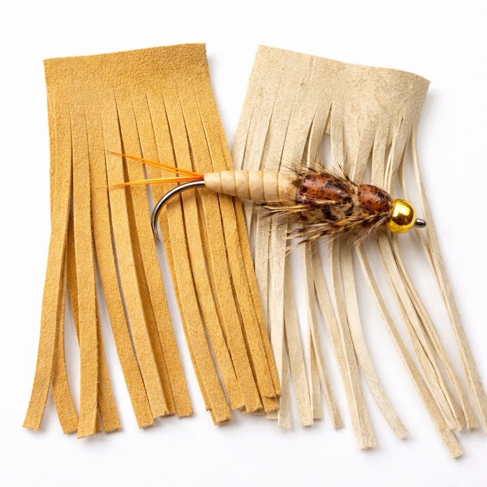 Deer Buckskin Fly Tying Strips-Chamois Substitute-Tan & White-Various Sizes