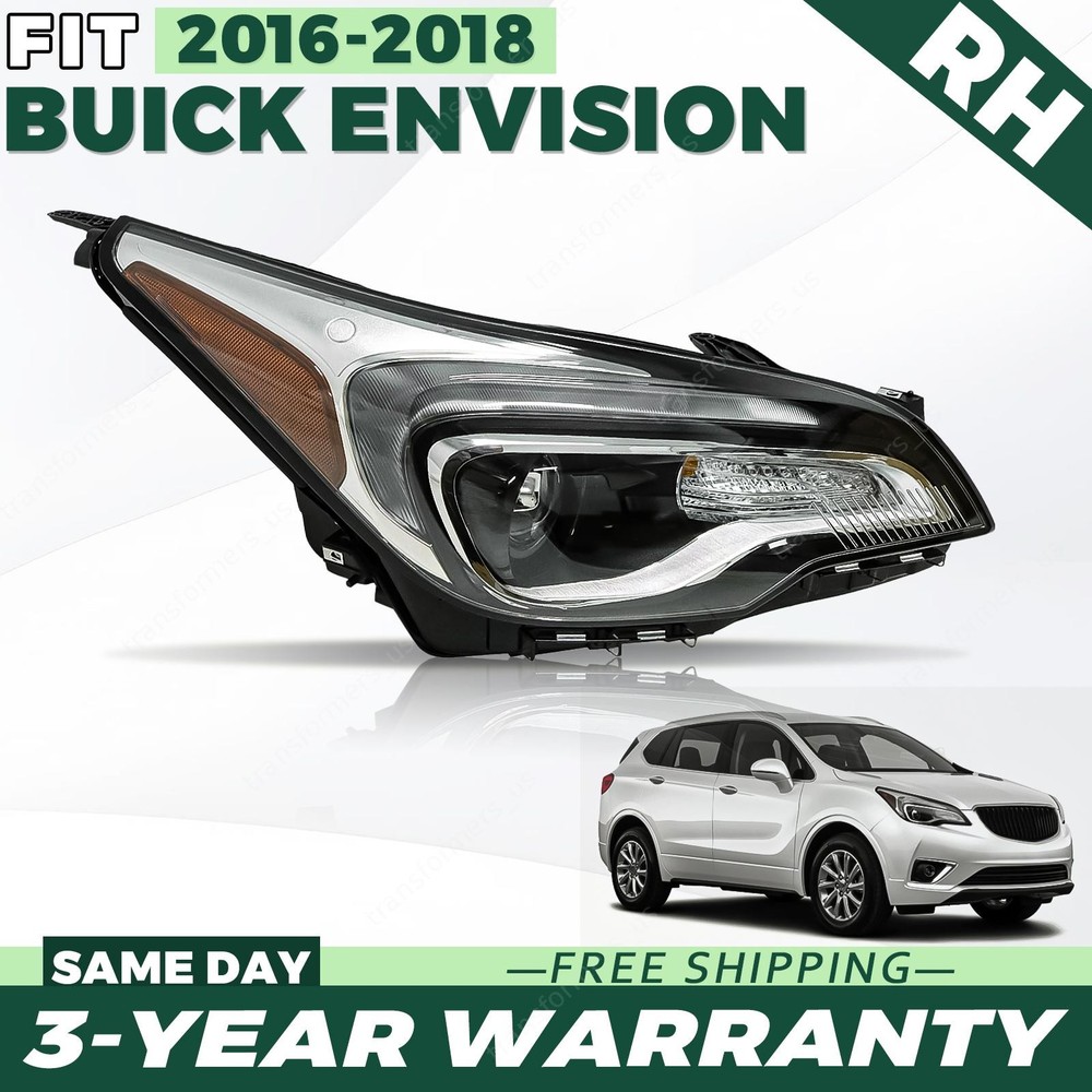 Halogen Headlight Passenger Side for 2016-2018 Buick Envision with LED DRL
