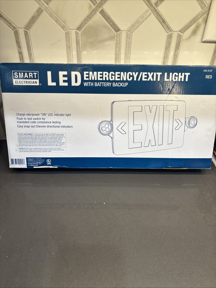 Smart Electrician LED Emergency/Exit Light Sign With Battery Backup New Open Box