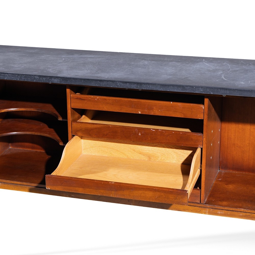 Milo Baughman for Directional Walnut, Slate and Brass Console Credenza