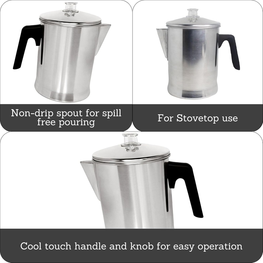 Versatile 9-Cup Percolator: Perfect for Home Brewing & Camping Adventures