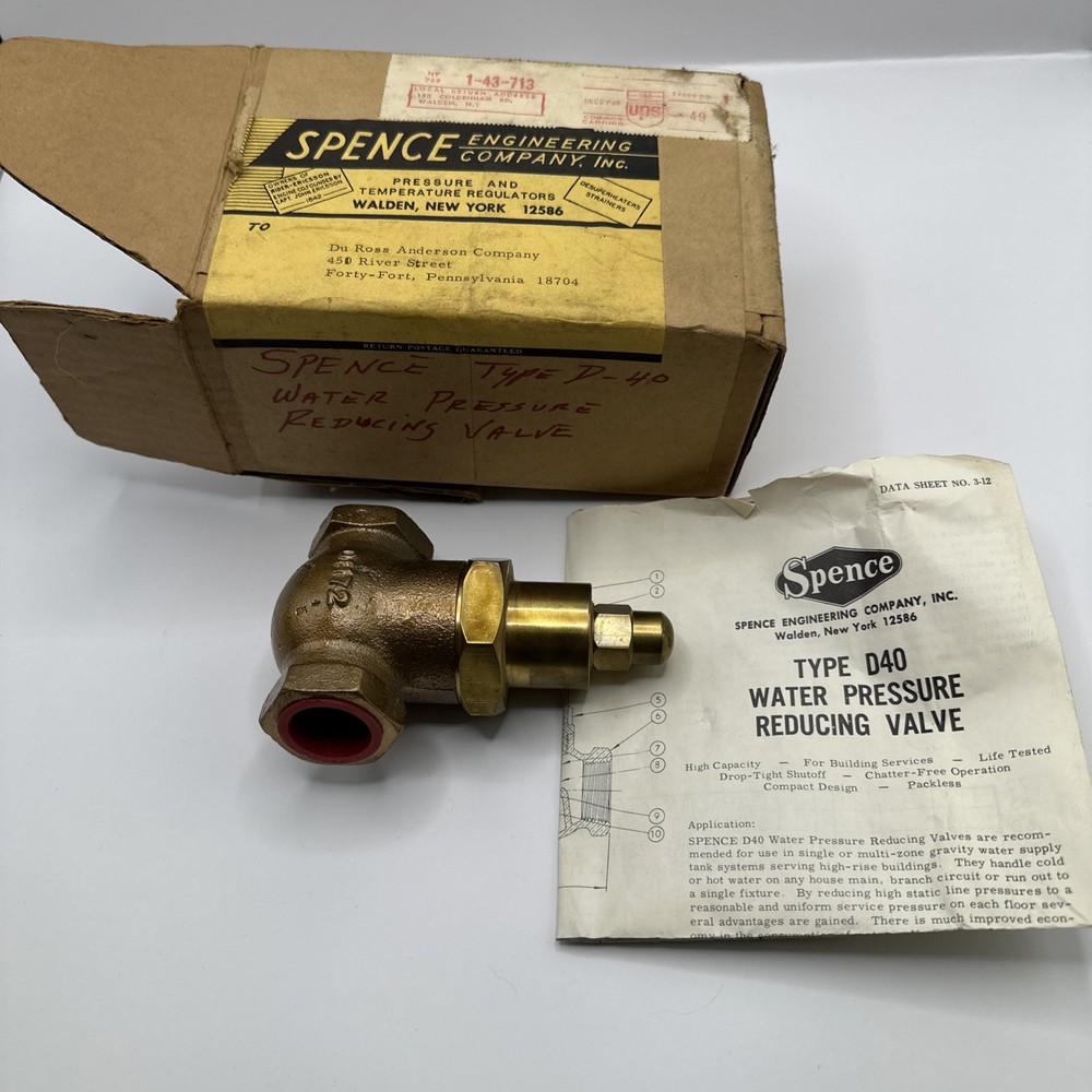 Vintage 1960s Brass Spence D40 Industrial Water Pressure Reducing Valve