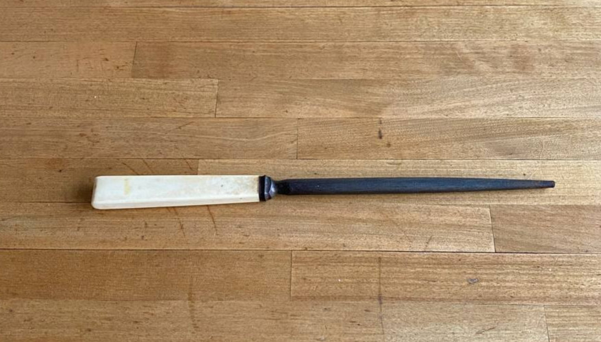 Vintage Knife Sharpener Ivory Stone Handle 11 in Long