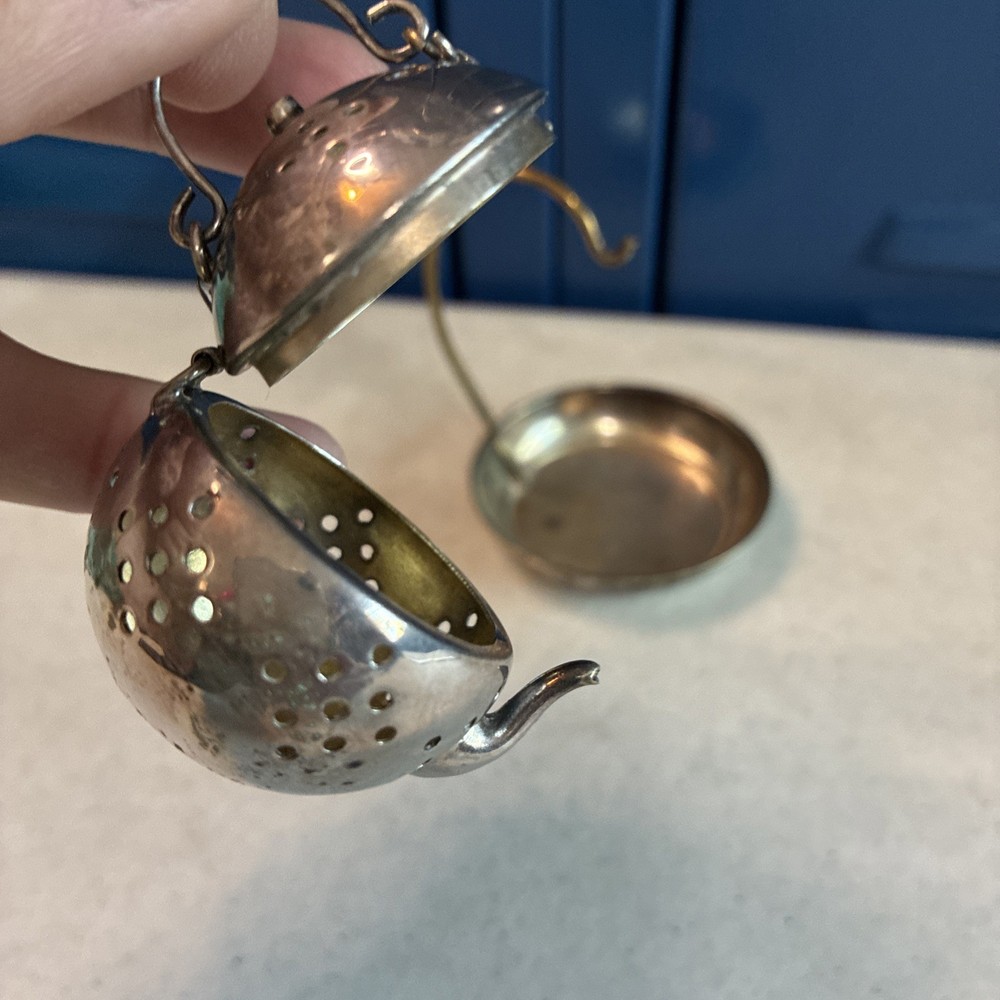 Vintage Silver Plated Tea Ball Teapot Infuser Strainer SET