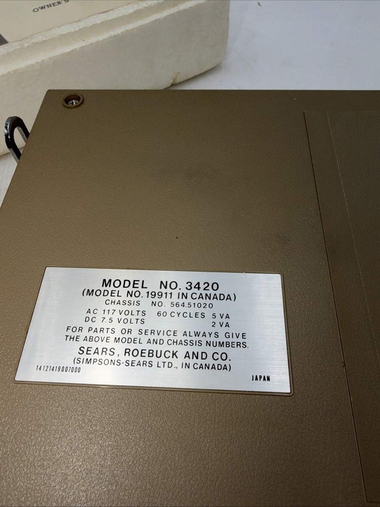 SEARS Solid State (Model 34201) Tape Cartridge Recorder 1960’s Complete Untested