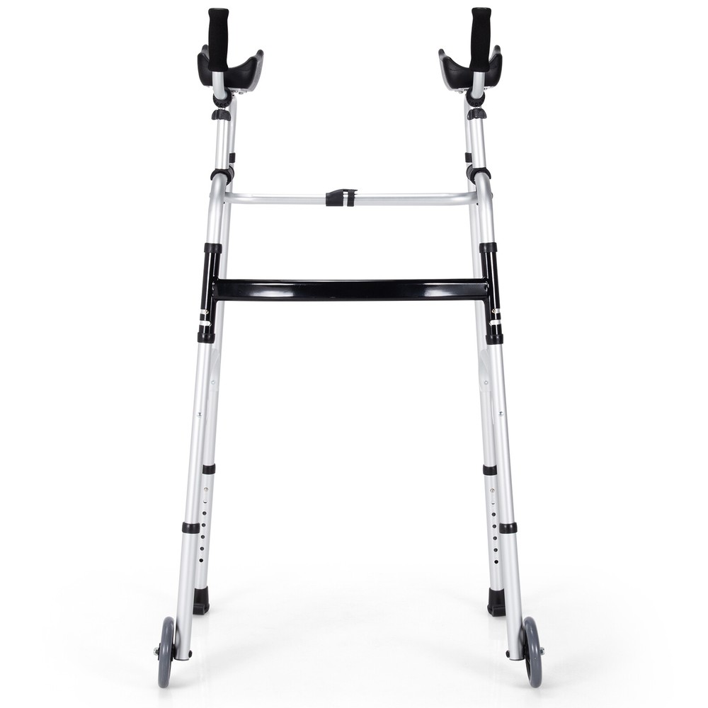 Costway Foldable Aluminum Alloy Wheel Walking Frame Adjustable Design W/Armrest