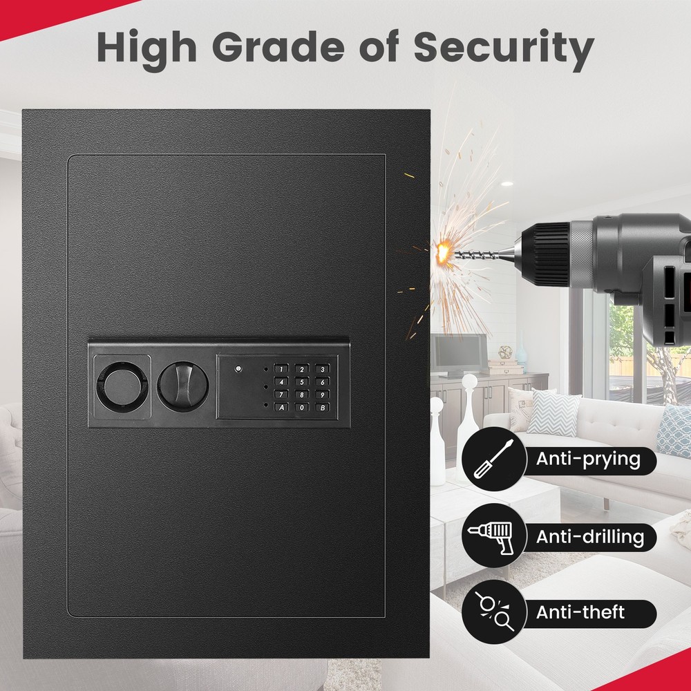Wall Safe Box, Electronic Flat Wall Safe with Digital Keypad & 2 Emergency Keys
